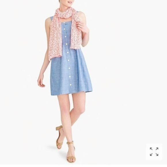 J.Crew Dress 10 Blue Chambray Button-Front Straps Cotton NEW - Picture 6 of 13